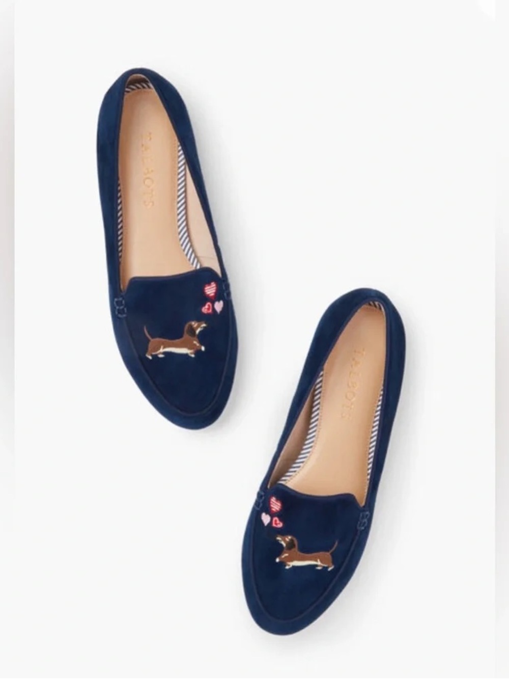 NWOB Talbots Ryan’s Navy Suede Dachshund Embroidered Loafers Dog